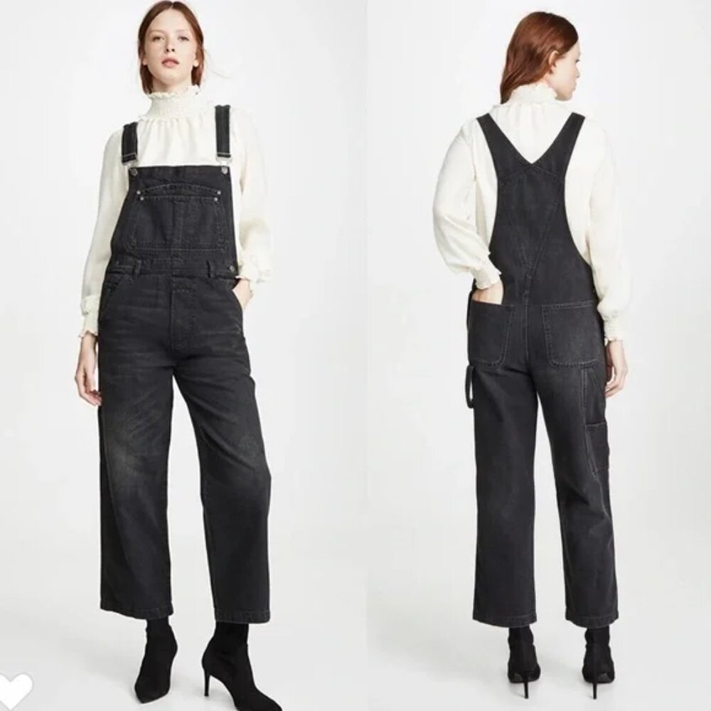 Free People Boyish Kenny Overalls Denim Jumpsuit in Midnight Cowboy Black size S - Picture 2 of 16